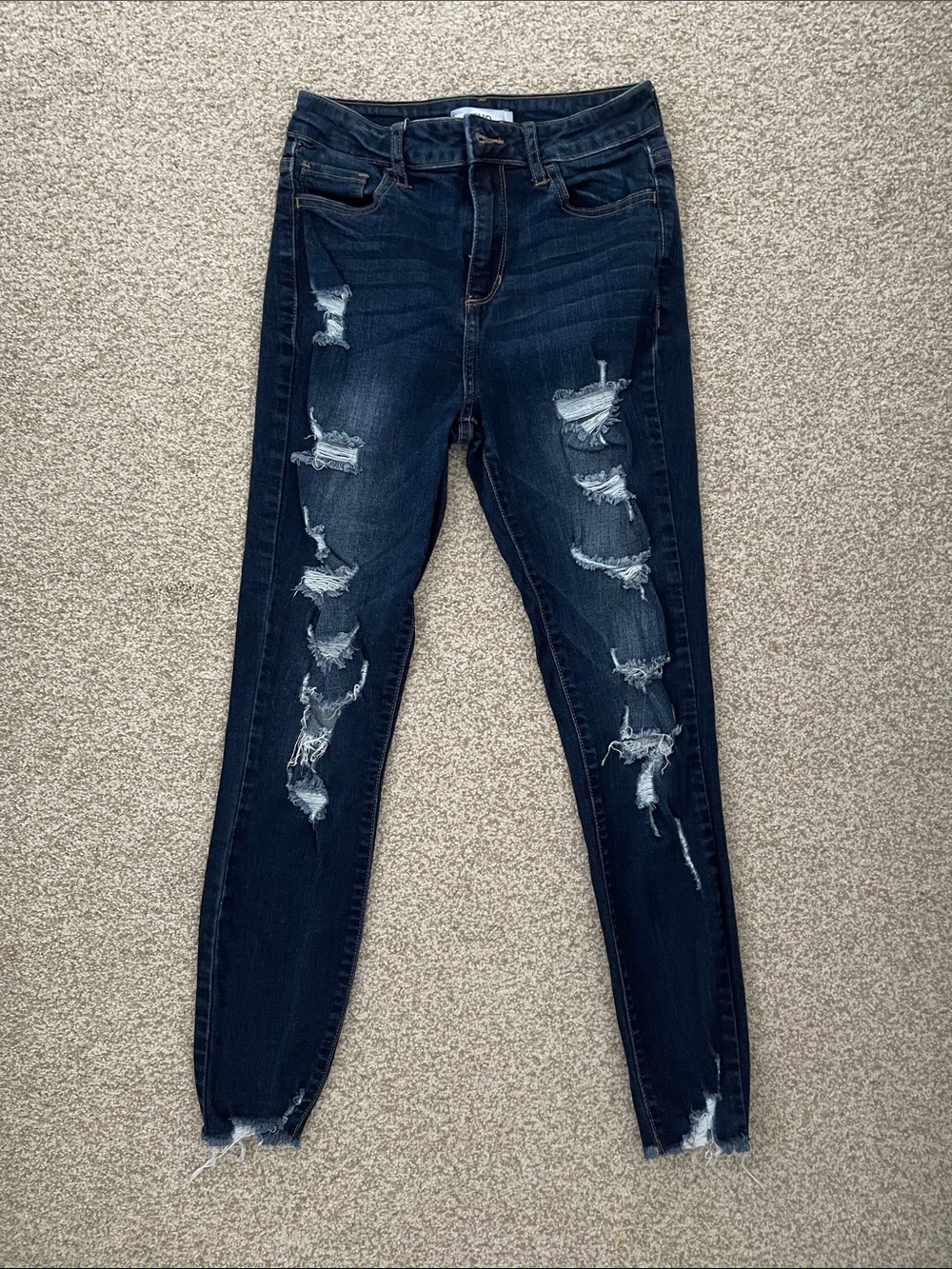 Cello Dark Blue Ripped Skinny Jeans
